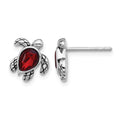 Sterling Silver RH-plated Antiqued Crystal Jan Birthstone Turtle Earrings