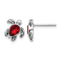 Sterling Silver RH-plated Antiqued Crystal July Birthstone Turtle Earrings
