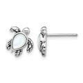 Sterling Silver RH-plated Antiqued MOP June Birthstone Turtle Earrings