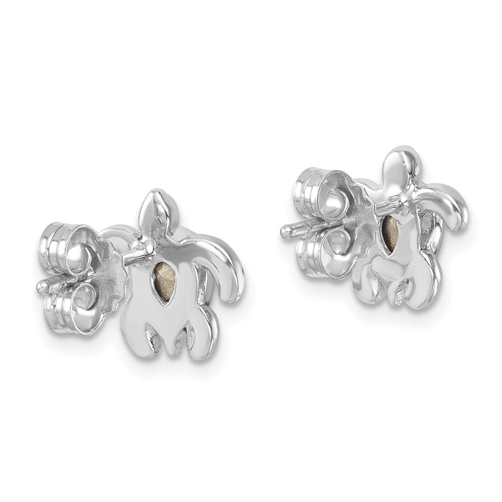 Sterling Silver Rh-plated Antiqued Crystal March Turtle Post Earrings