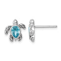 Sterling Silver Rh-plated Antiqued Crystal March Turtle Post Earrings