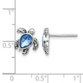 Sterling Silver RH-plated Antiqued Crystal Sep Birthstone Turtle Earrings