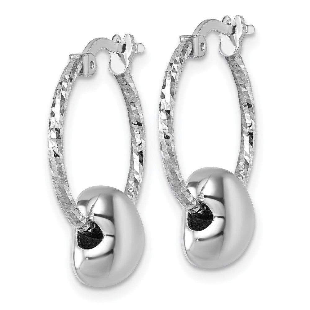 Sterling Silver Rh-plated Twisted D/C w/ Heart Bead Hoop Earrings