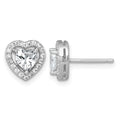 Sterling Silver RH-plated Polished 9mm Heart Halo CZ Post Earrings