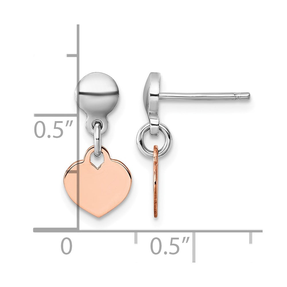 Sterling Silver Rhodium-plated Rose-tone Heart Post Dangle Earrings