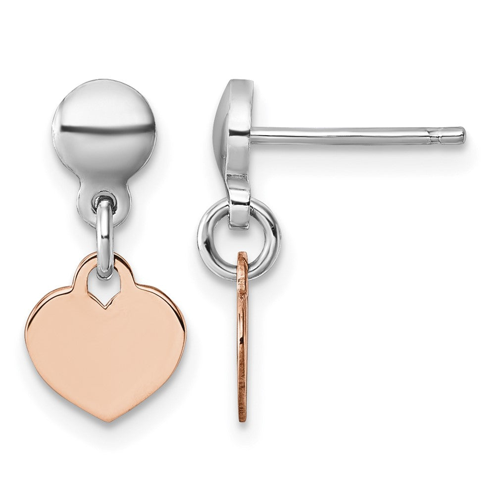 Sterling Silver Rhodium-plated Rose-tone Heart Post Dangle Earrings