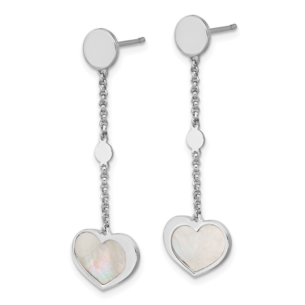 Sterling Silver Rhod-plated Mother of Pearl Heart Post Dangle Earrings