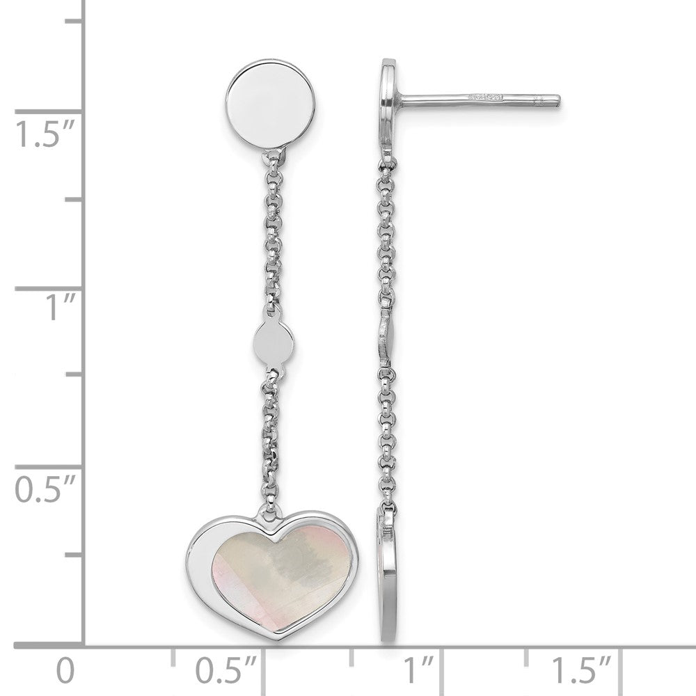 Sterling Silver Rhod-plated Mother of Pearl Heart Post Dangle Earrings