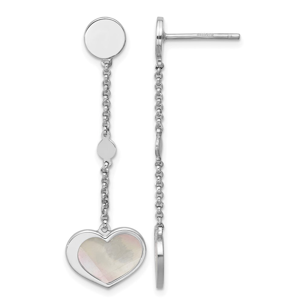 Sterling Silver Rhod-plated Mother of Pearl Heart Post Dangle Earrings