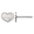 Sterling Silver Rhod-plated Mother of Pearl Heart Post Earrings
