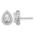 Sterling Silver RH-plated Polished 11x9mm Halo Pear CZ Post Earrings