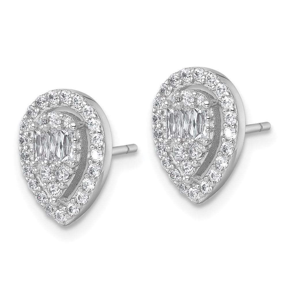 Sterling Silver RH-plated Polished Fancy CZ Teardrop Post Earrings