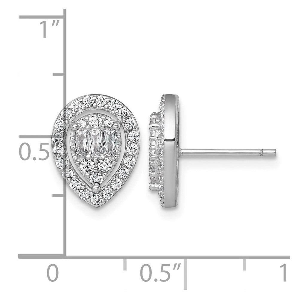 Sterling Silver RH-plated Polished Fancy CZ Teardrop Post Earrings