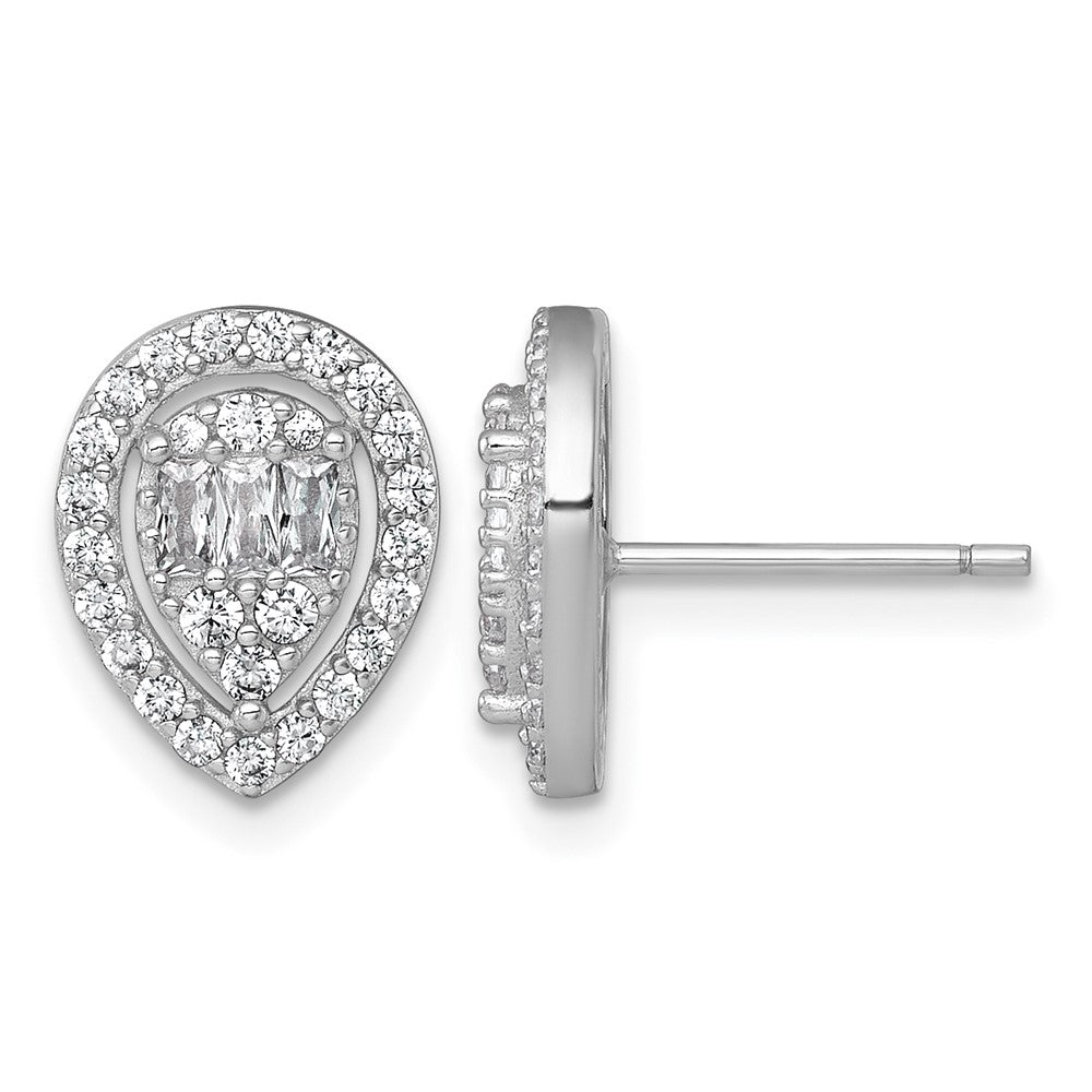 Sterling Silver RH-plated Polished Fancy CZ Teardrop Post Earrings