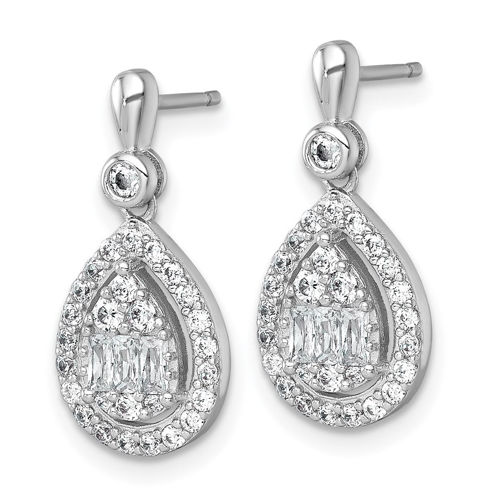 SS RH-plated Polished Fancy CZ Teardrop Post Dangle Earrings