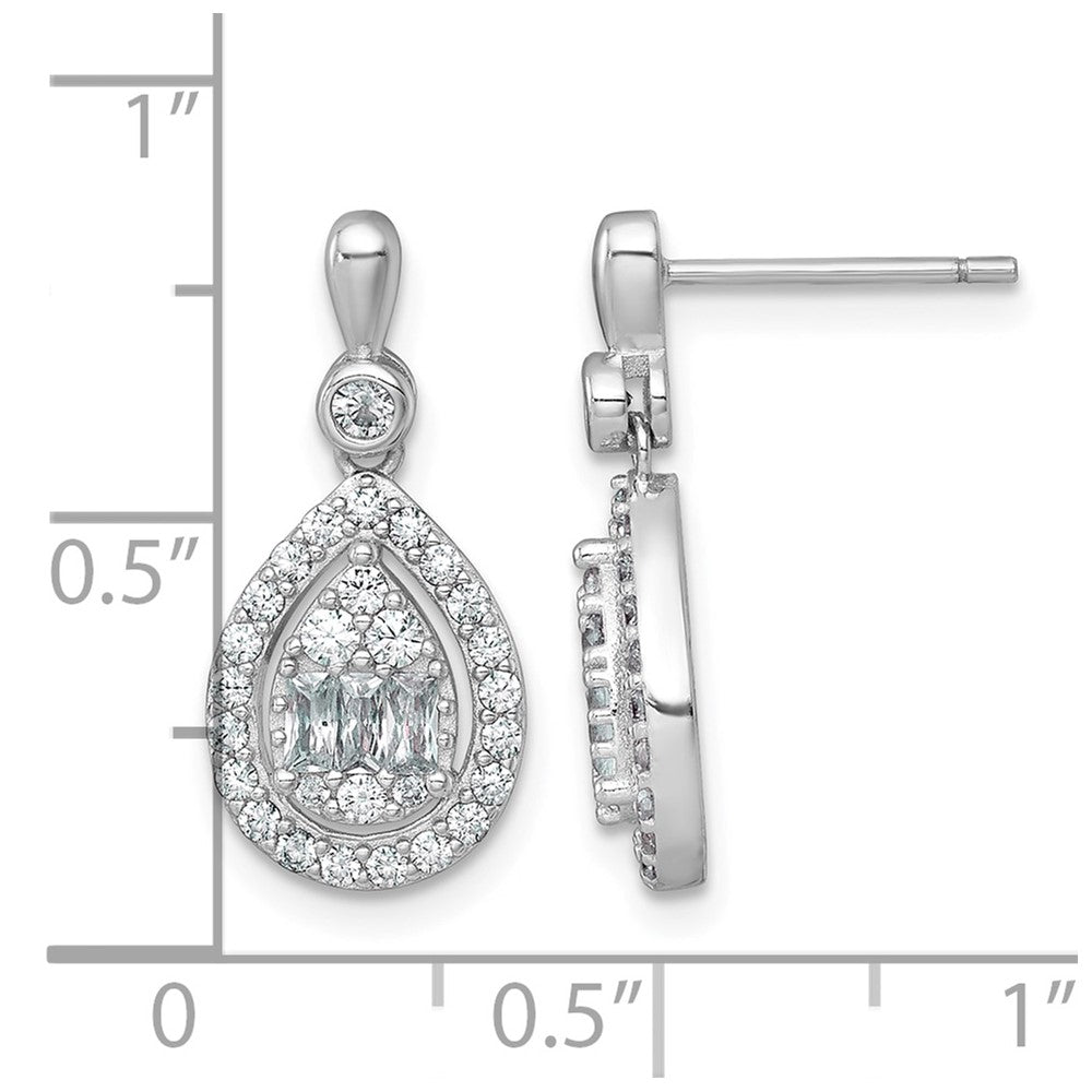 SS RH-plated Polished Fancy CZ Teardrop Post Dangle Earrings