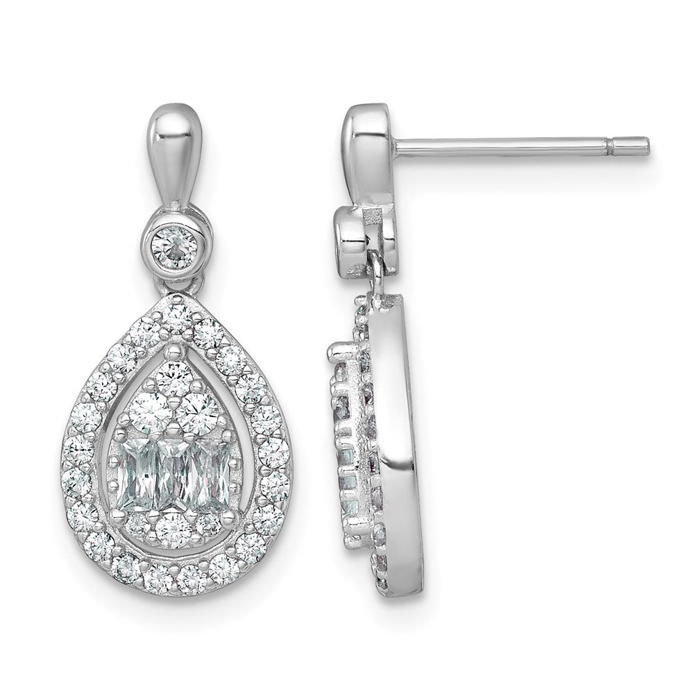 SS RH-plated Polished Fancy CZ Teardrop Post Dangle Earrings