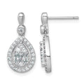 SS RH-plated Polished Fancy CZ Teardrop Post Dangle Earrings
