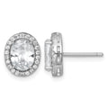 Sterling Silver RH-pltd Polished 11x9mm Oval Halo CZ Post Earrings