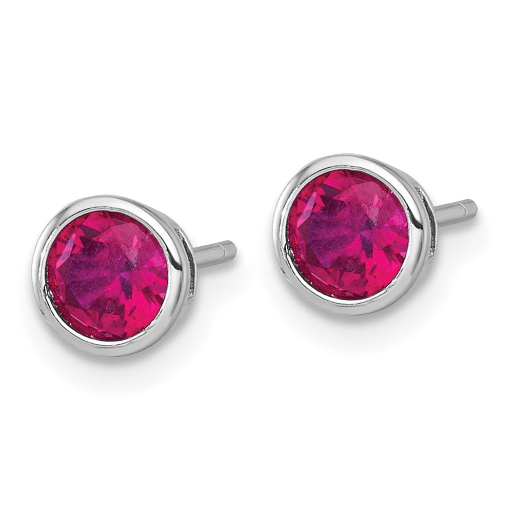 Sterling Silver RH-plated Polished Bezel Set 6.2mm Red CZ Stud Earrings