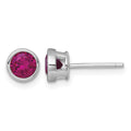 Sterling Silver RH-plated Polished Bezel Set 6.2mm Red CZ Stud Earrings