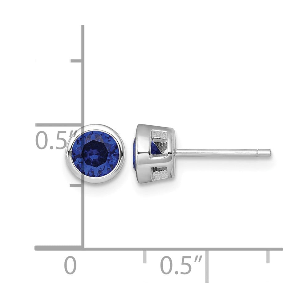 Sterling Silver RH-plated Polished Bezel Set 6.2mm Blue CZ Stud Earrings