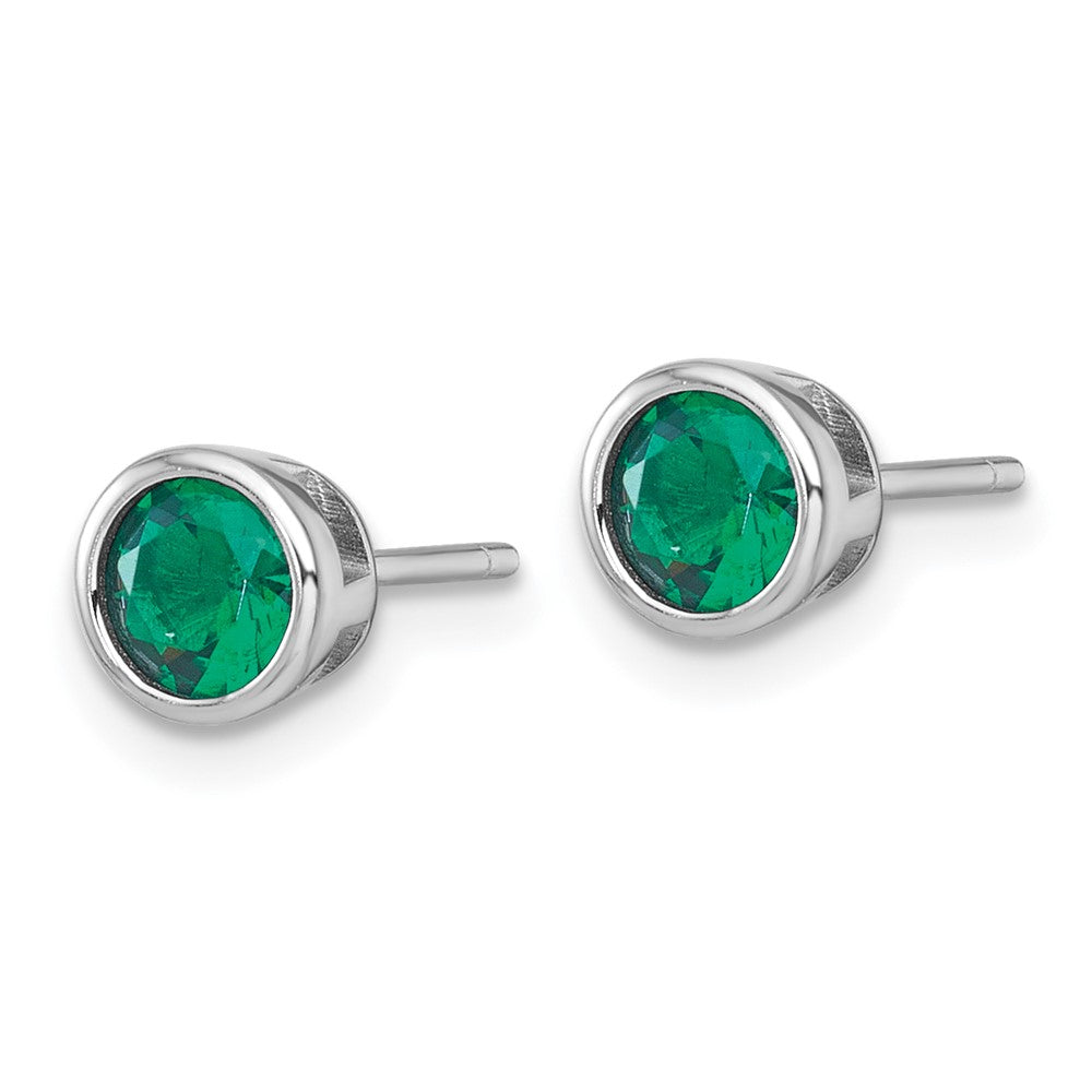 Sterling Silver RH-plated Polished Bezel Set 6.2mm Green CZ Stud Earrings