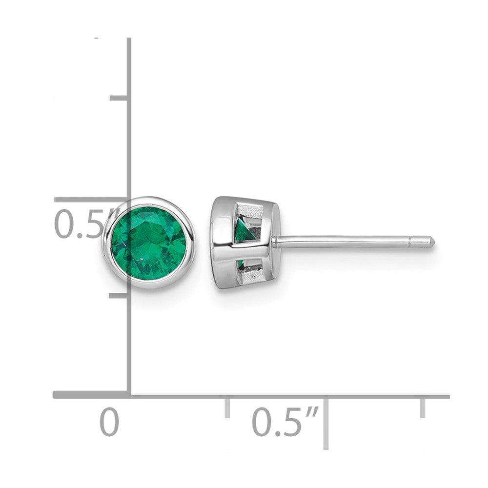 Sterling Silver RH-plated Polished Bezel Set 6.2mm Green CZ Stud Earrings