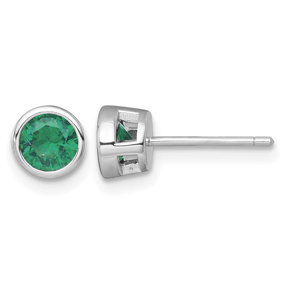 Sterling Silver RH-plated Polished Bezel Set 6.2mm Green CZ Stud Earrings