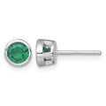 Sterling Silver RH-plated Polished Bezel Set 6.2mm Green CZ Stud Earrings