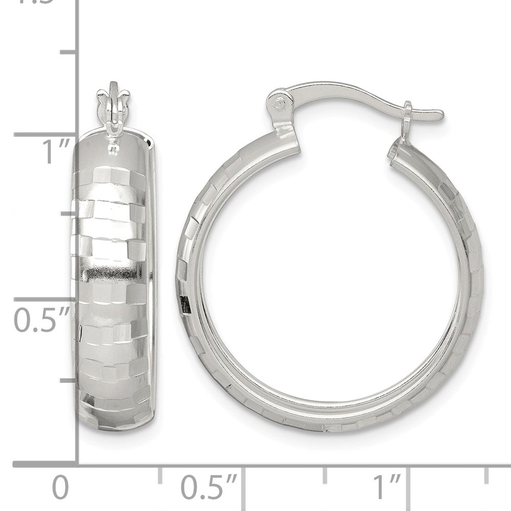 Sterling Silver Polished Diamond-cut 25x6mm Round Hoop Earrings