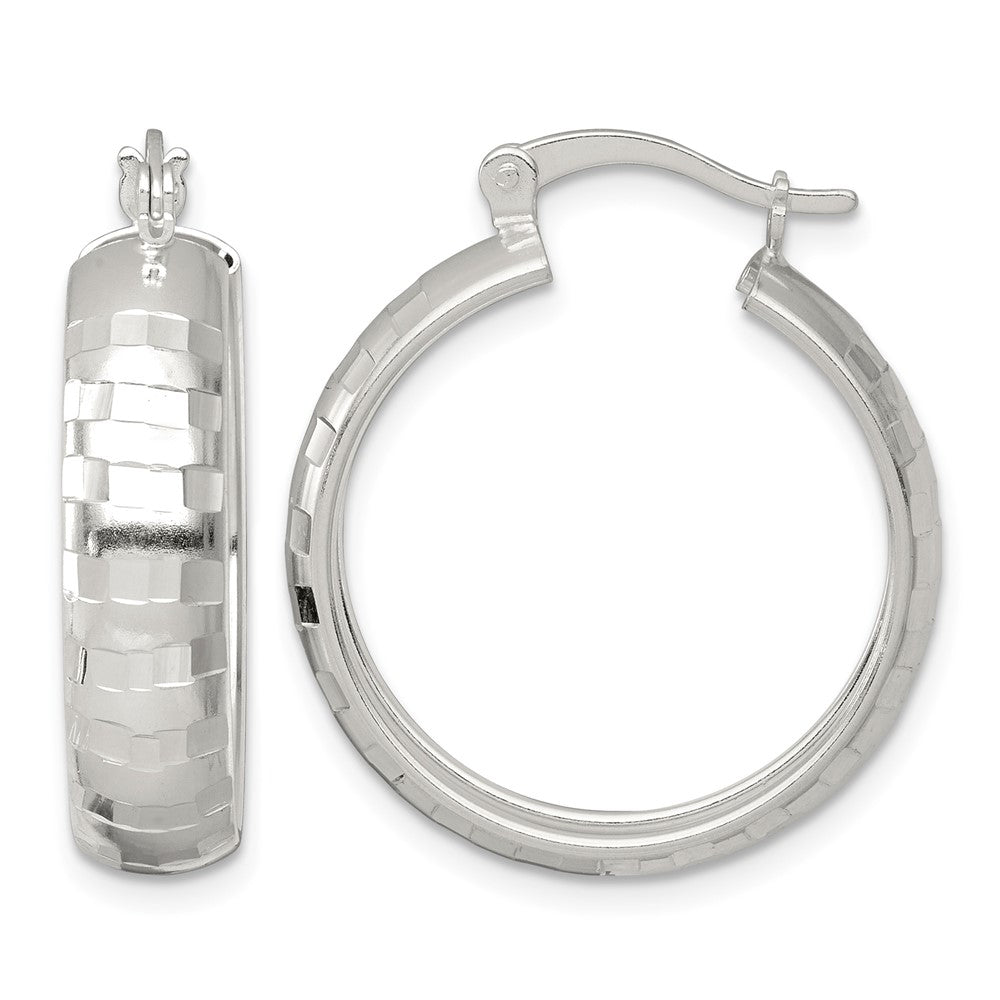 Sterling Silver Polished Diamond-cut 25x6mm Round Hoop Earrings