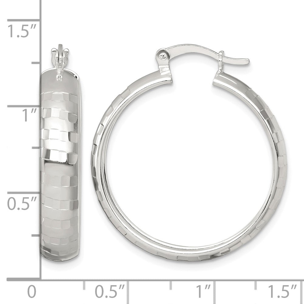 Sterling Silver Polished Diamond-cut 30x6mm Round Hoop Earrings