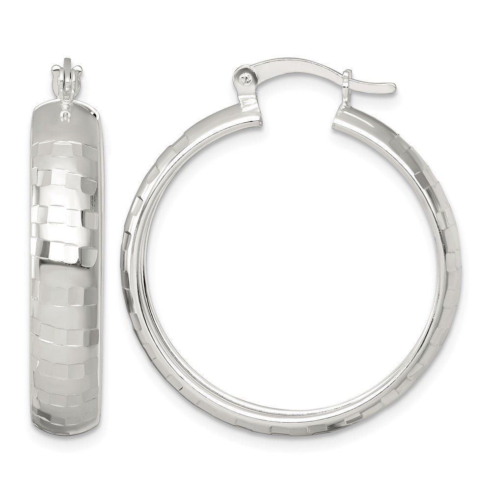 Sterling Silver Polished Diamond-cut 30x6mm Round Hoop Earrings