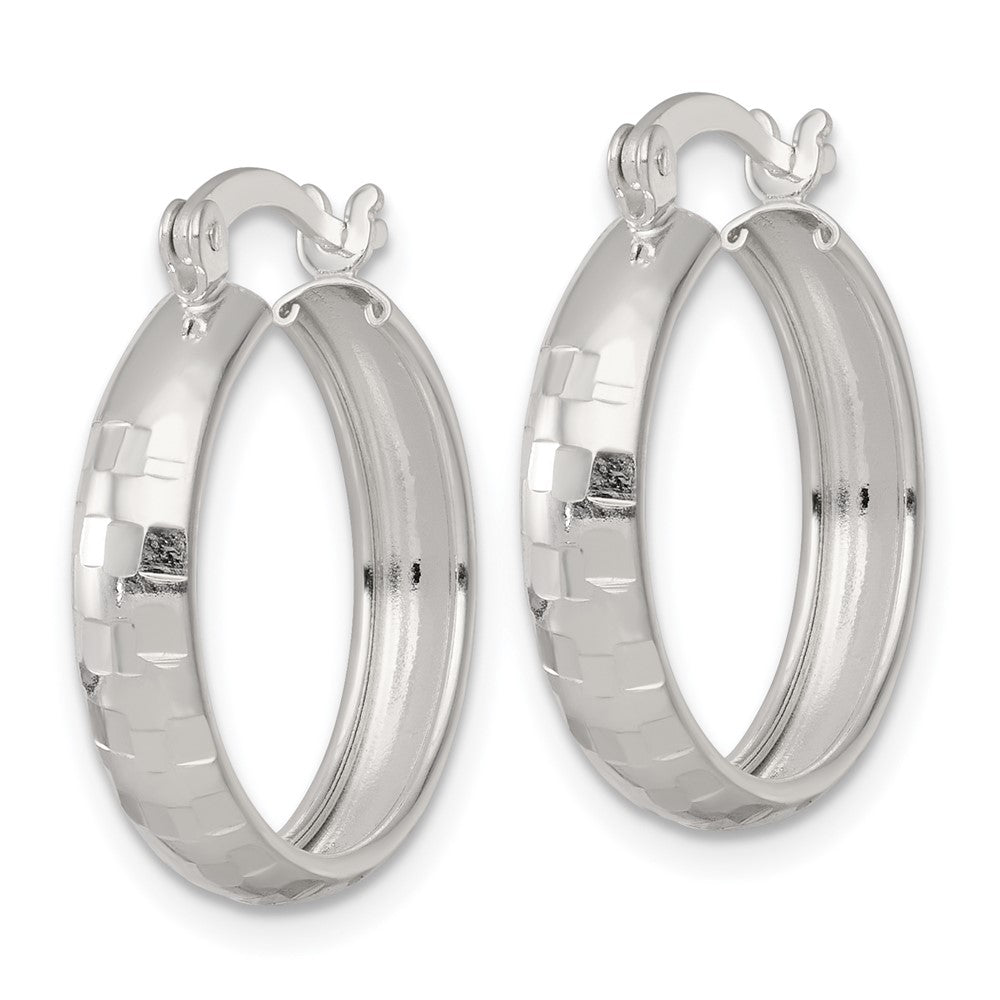 Sterling Silver Polished Diamond-cut 20x4mm Round Hoop Earrings