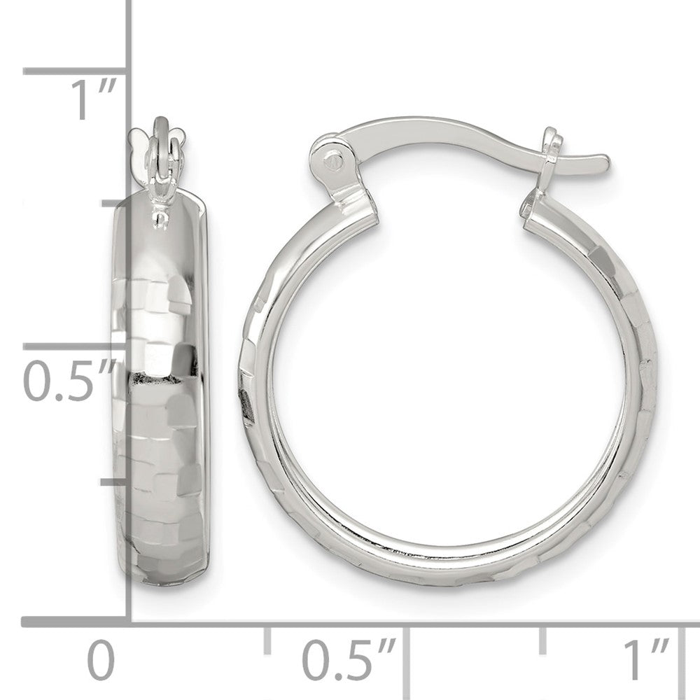 Sterling Silver Polished Diamond-cut 20x4mm Round Hoop Earrings