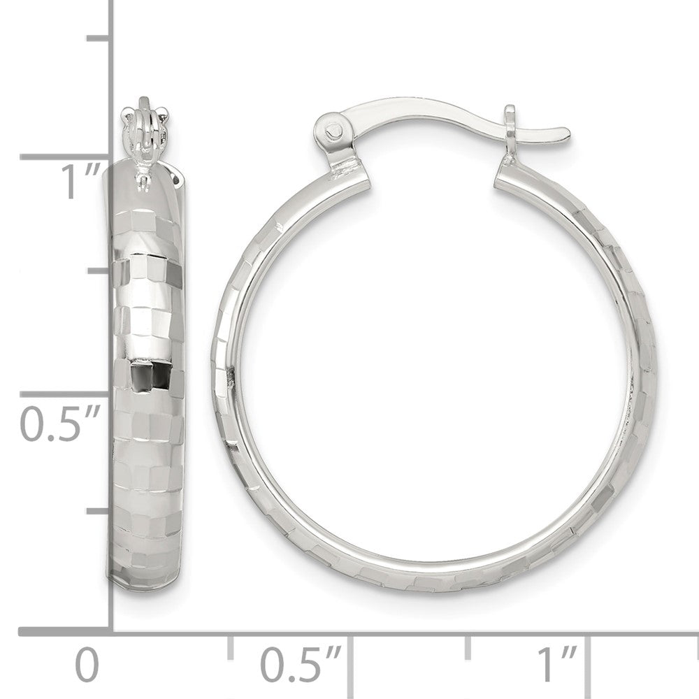 Sterling Silver Polished Diamond-cut 25x4mm Round Hoop Earrings