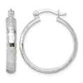 Sterling Silver Polished Diamond-cut 25x4mm Round Hoop Earrings