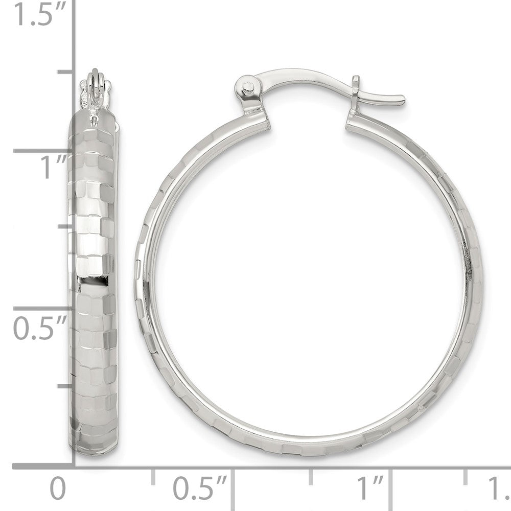 Sterling Silver Polished Diamond-cut 30x4mm Round Hoop Earrings
