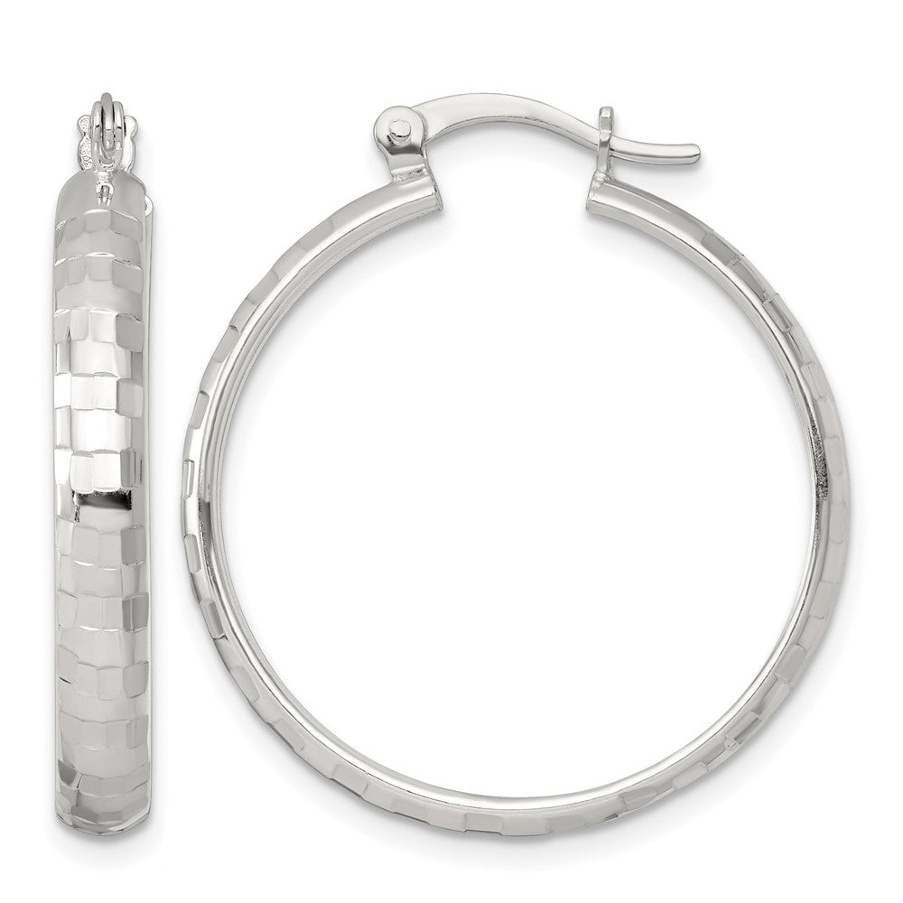 Sterling Silver Polished Diamond-cut 30x4mm Round Hoop Earrings