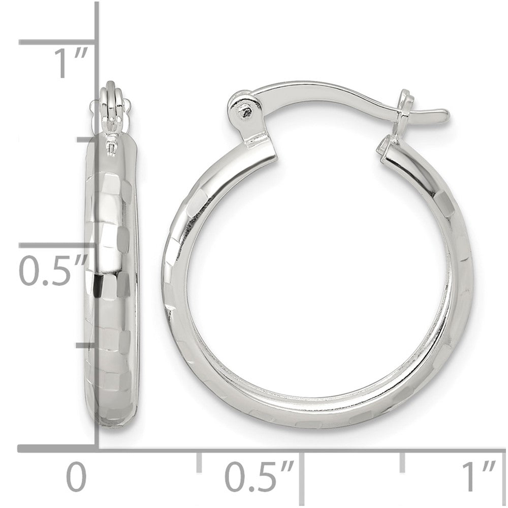 Sterling Silver Polished Diamond-cut 20x3mm Round Hoop Earrings