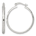 Sterling Silver Polished Diamond-cut 30x3mm Round Hoop Earrings