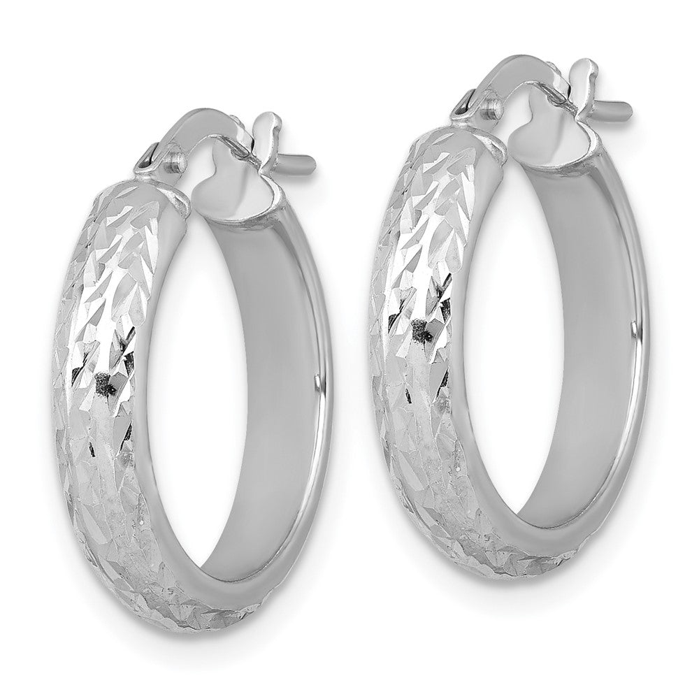 Sterling Silver RH-plated Polished and Diamond-cut Hoop Earrings