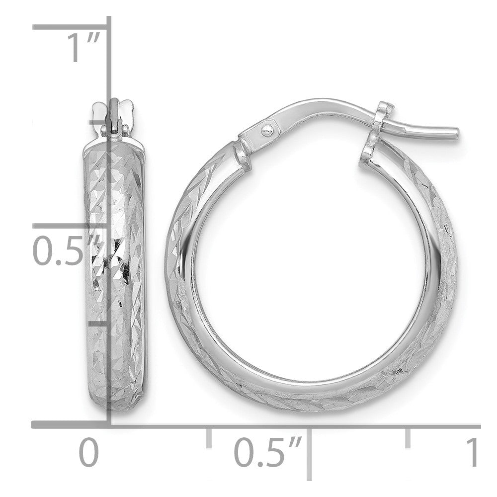 Sterling Silver RH-plated Polished and Diamond-cut Hoop Earrings