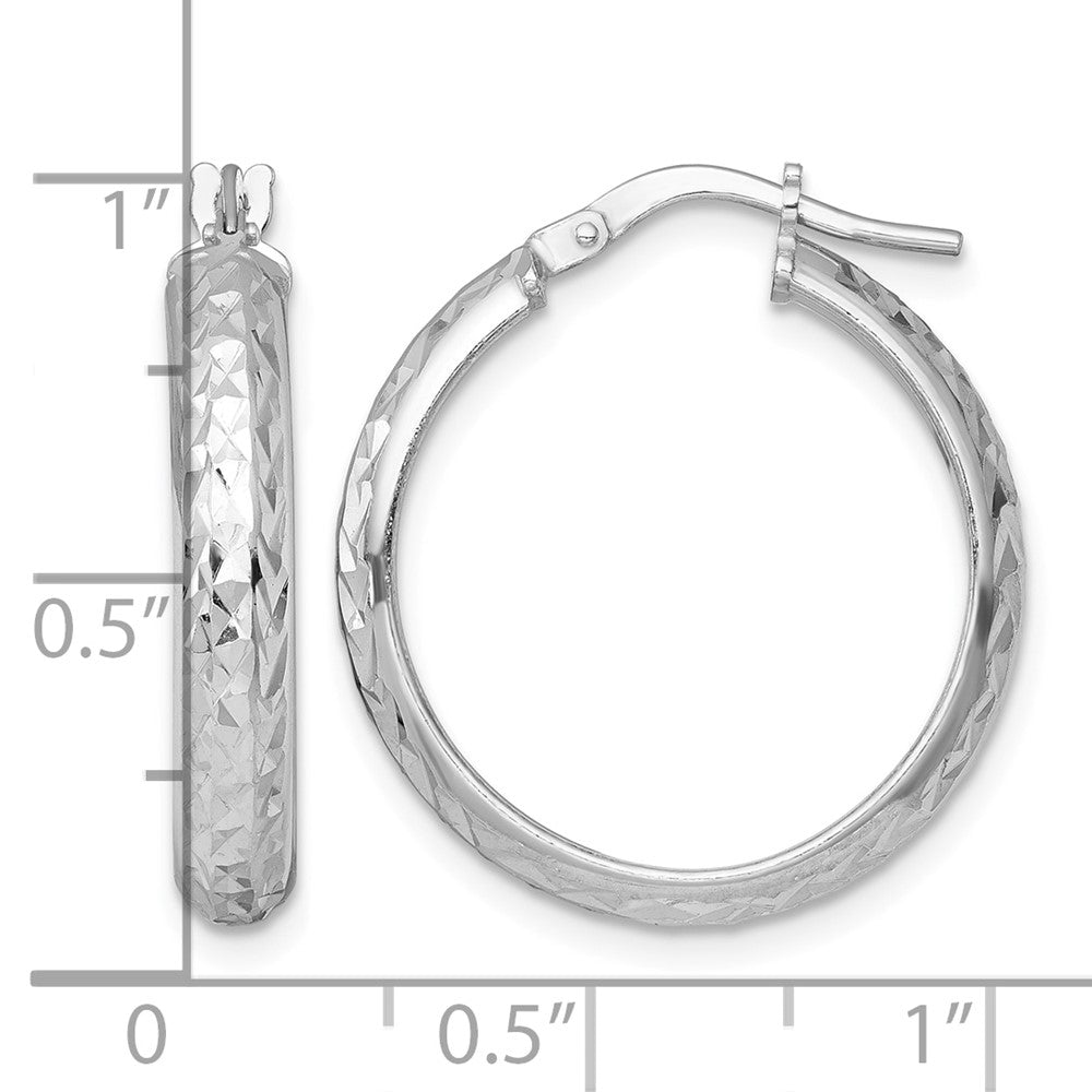 Sterling Silver RH-plated Polished and Diamond-cut Hoop Earrings