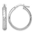 Sterling Silver RH-plated Polished and Diamond-cut Hoop Earrings