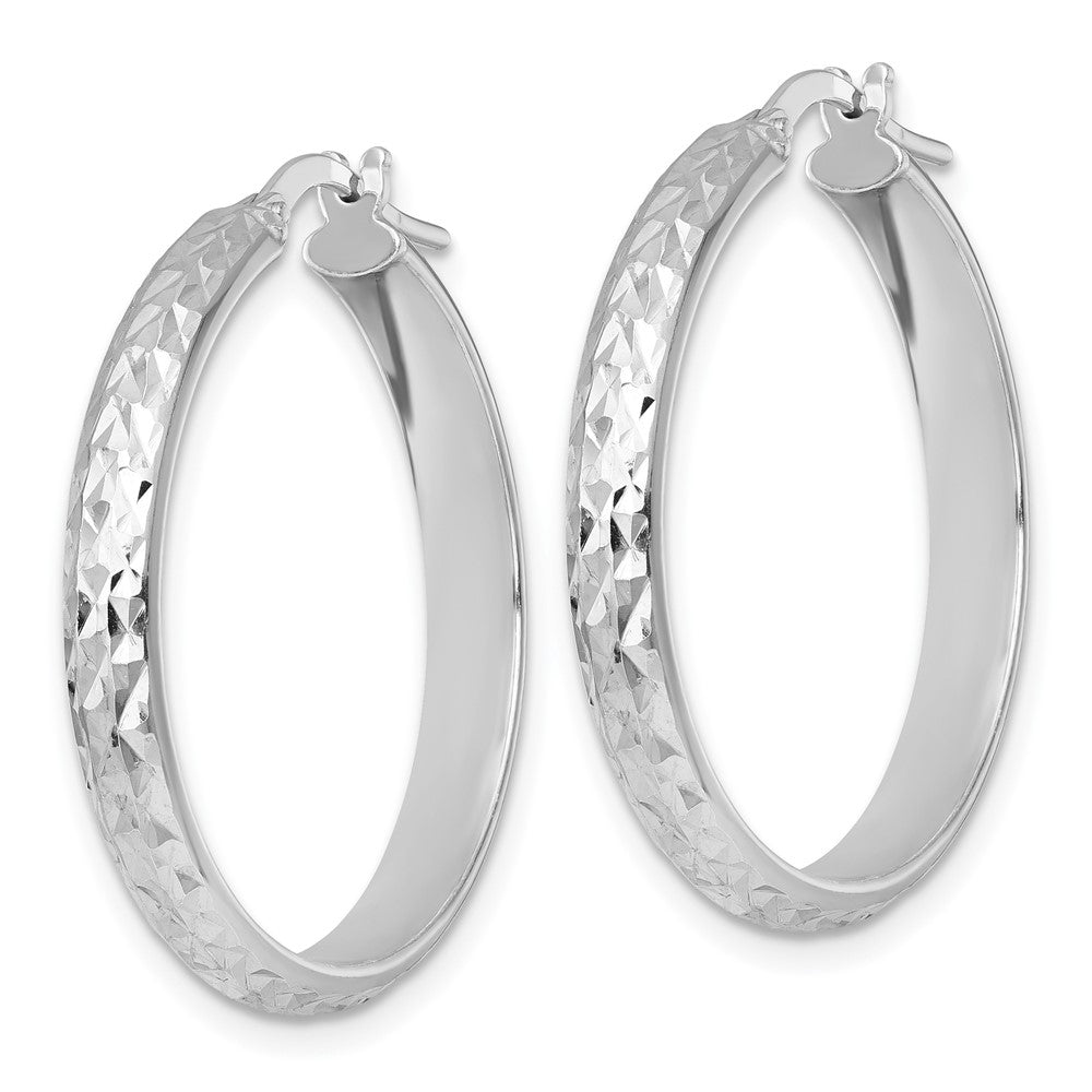 Sterling Silver RH-plated Polished and Diamond-cut Hoop Earrings