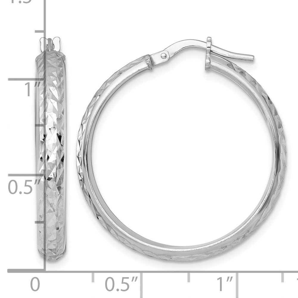Sterling Silver RH-plated Polished and Diamond-cut Hoop Earrings
