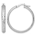 Sterling Silver RH-plated Polished and Diamond-cut Hoop Earrings