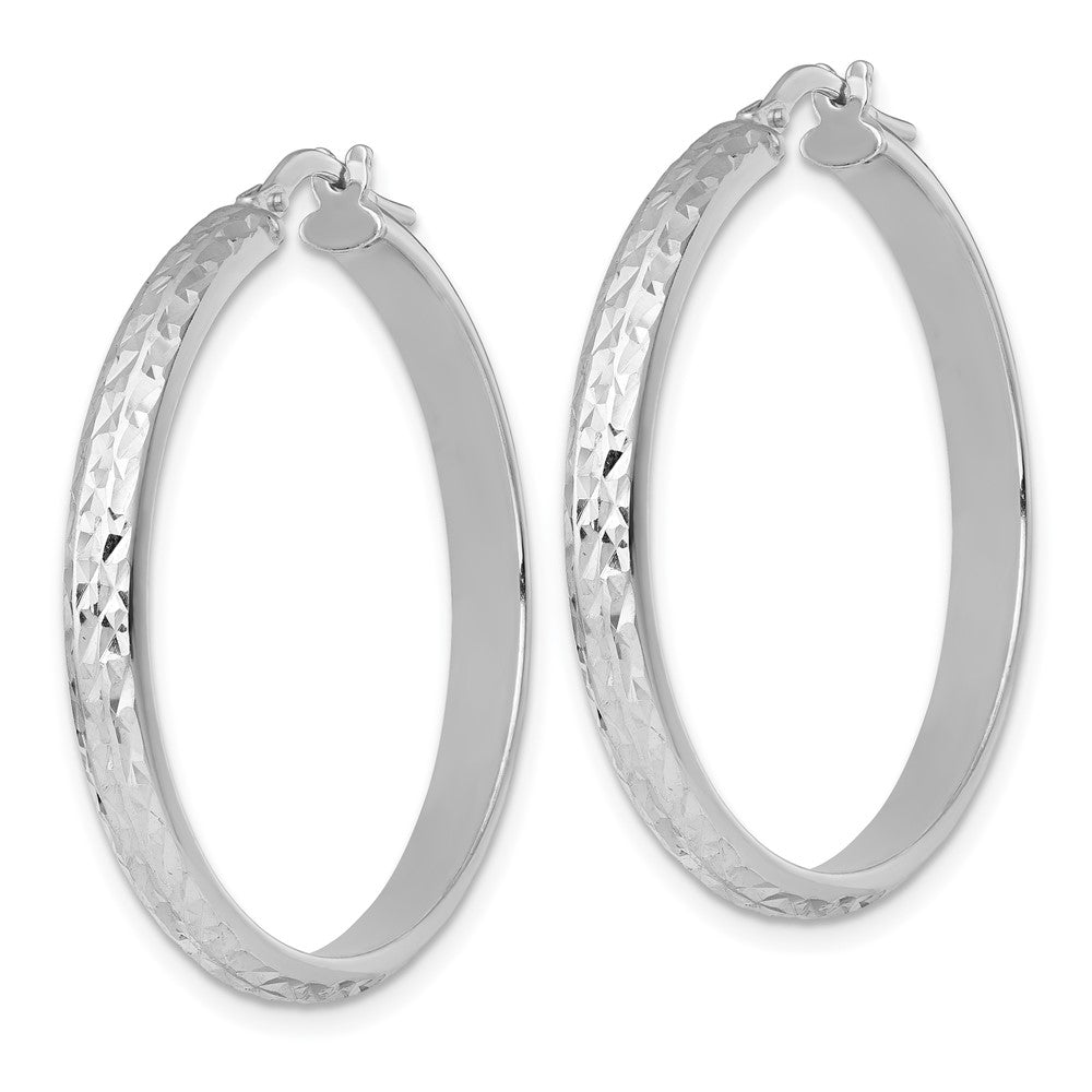 Sterling Silver RH-plated Polished and Diamond-cut Hoop Earrings